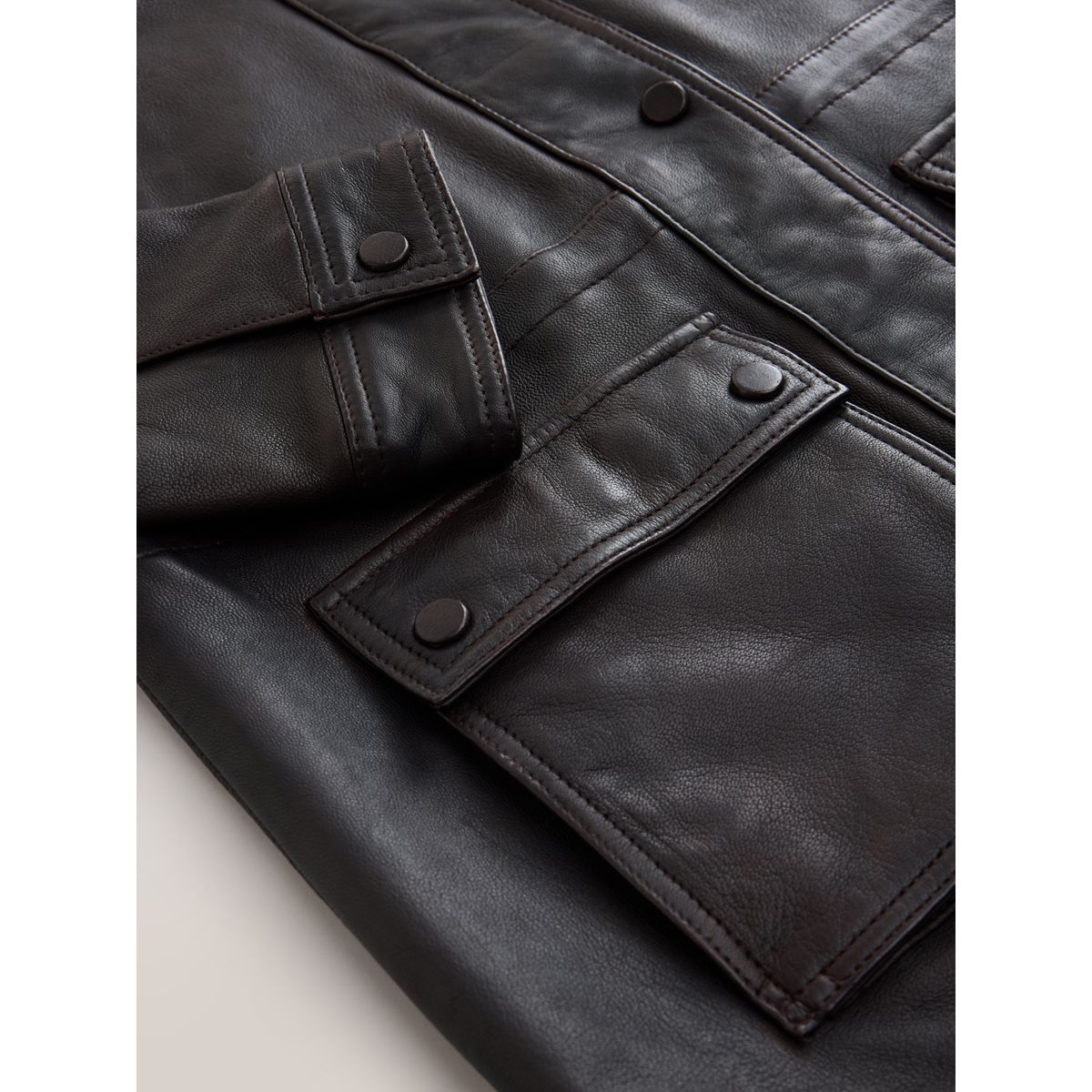 Veste cintrée en cuir à col cheminée marron chocolat, NEXT
