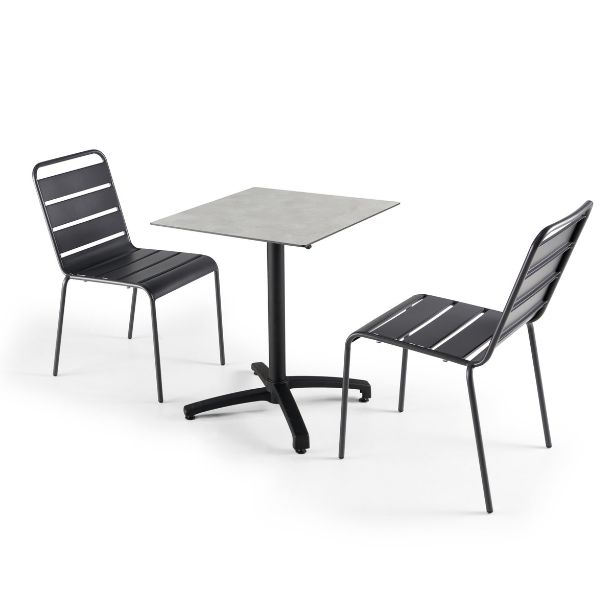 Table inclinable en HPL et 2 chaises en métal gris, OVIALA
