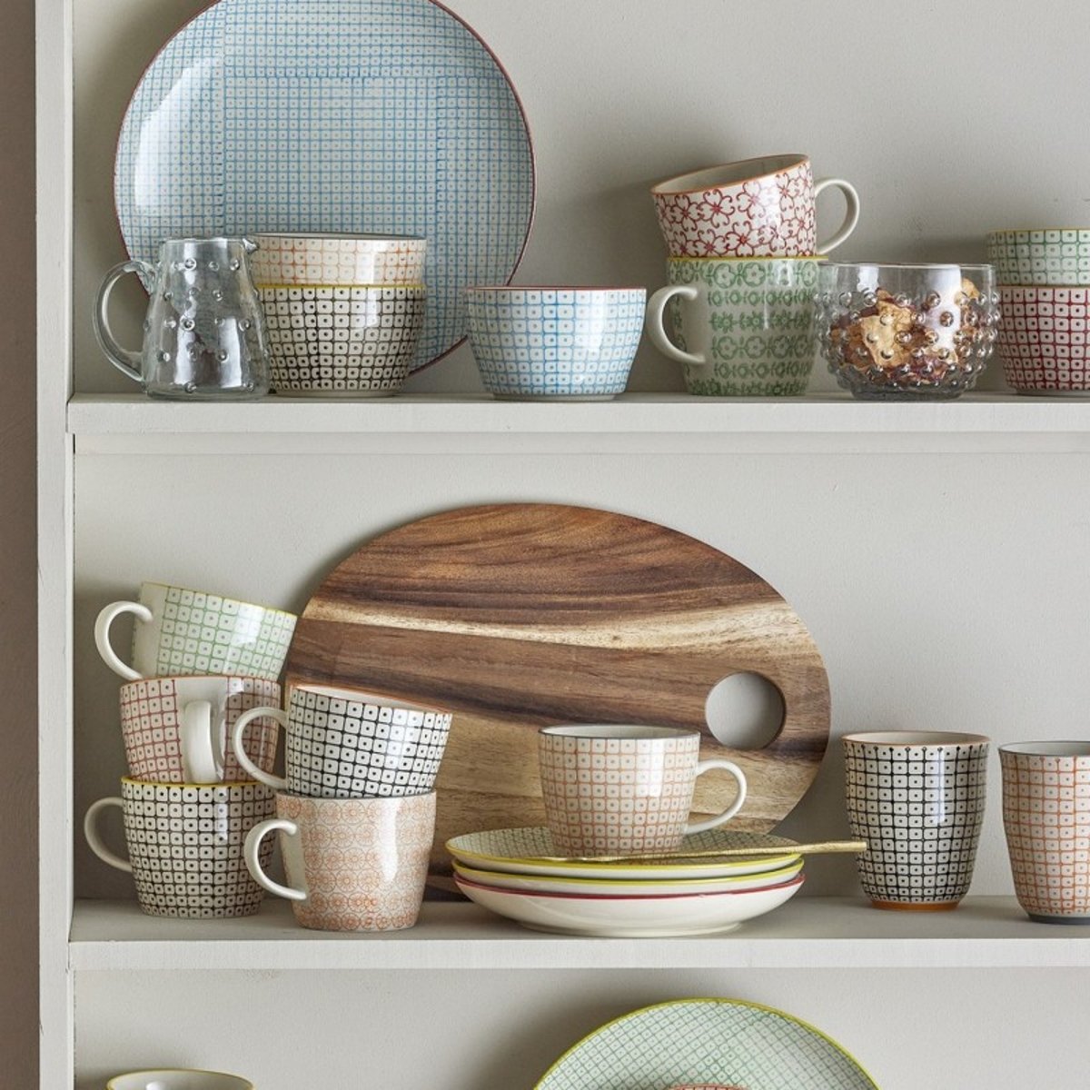 Mugs grès motif nordique CARLA set de 6 multicolore, BLOOMINGVILLE