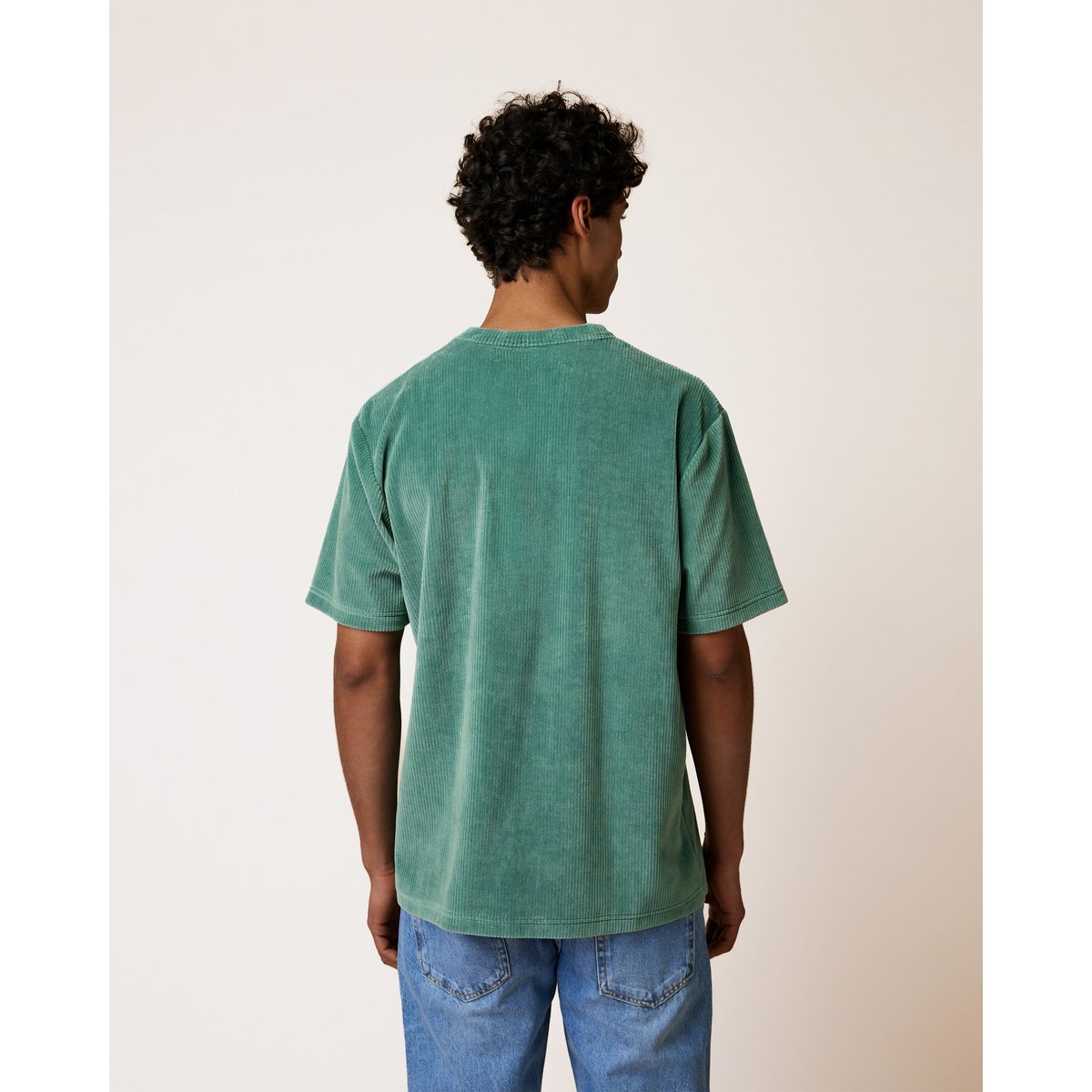 T-shirt en maille aspect velours vert clair grisé, FAGUO