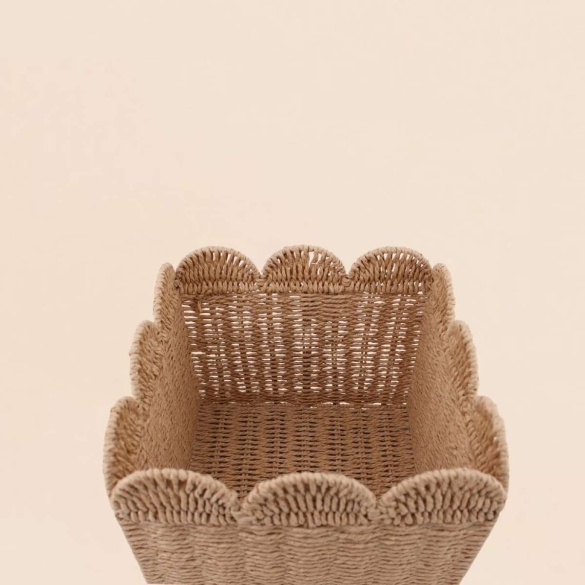 Panier carré en corde de papier festonné 20cm naturel, ORNAMI