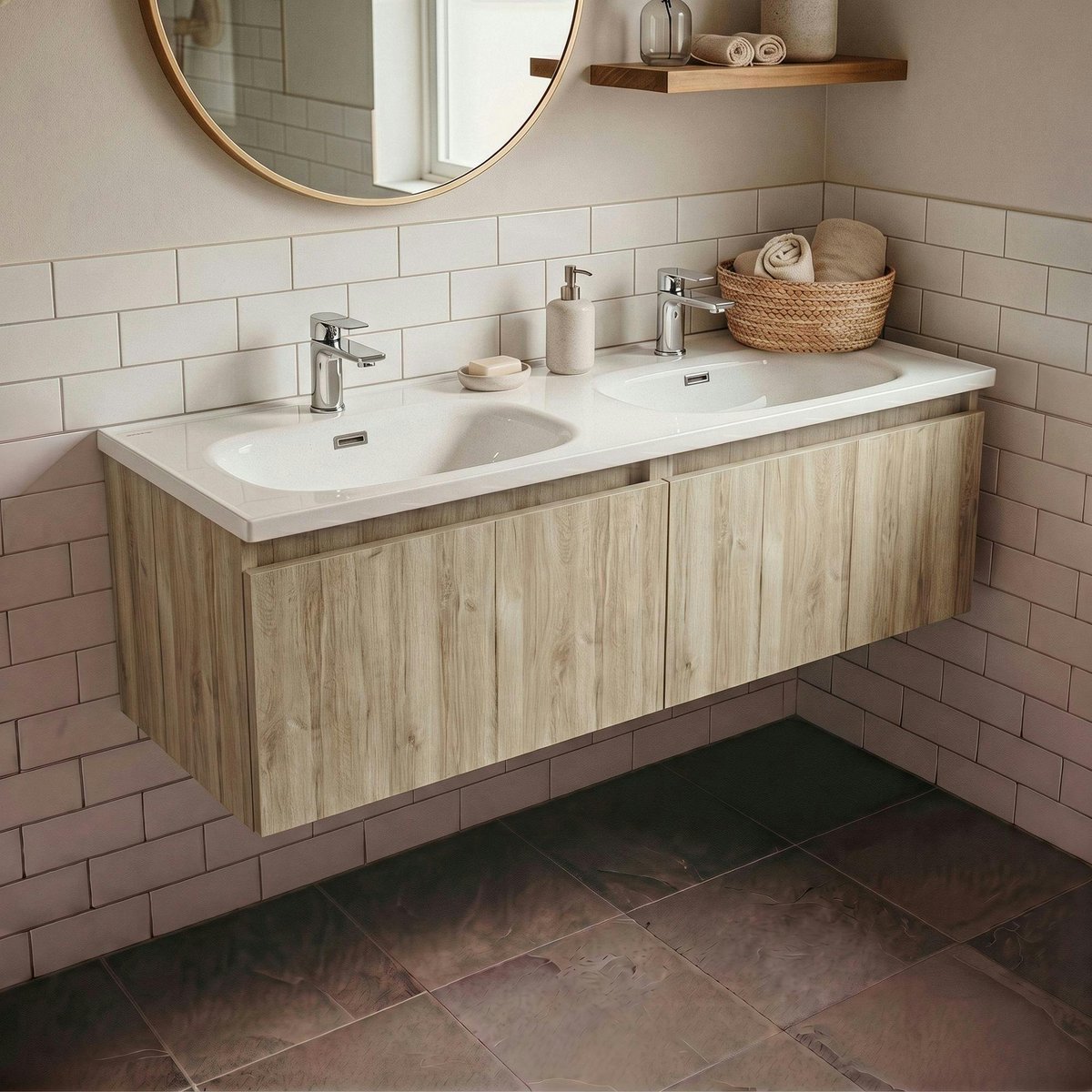 Meuble double vasque suspendu 120 cm SELIA bois clair, PIER IMPORT