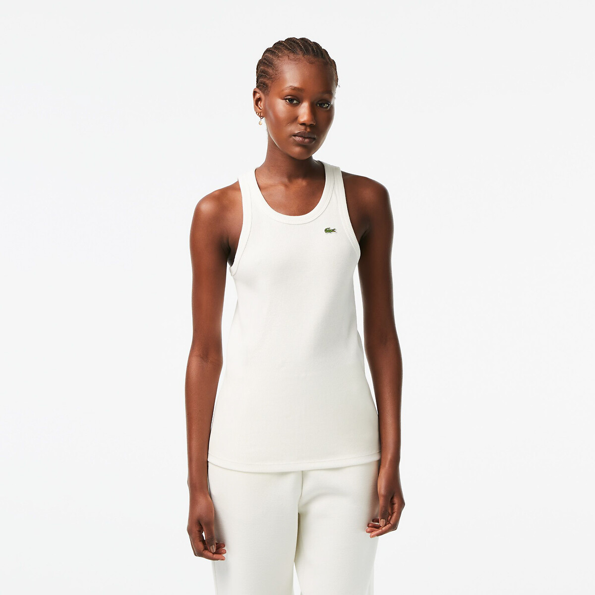 Débardeur slim fit coton côtelé blanc-70v, LACOSTE