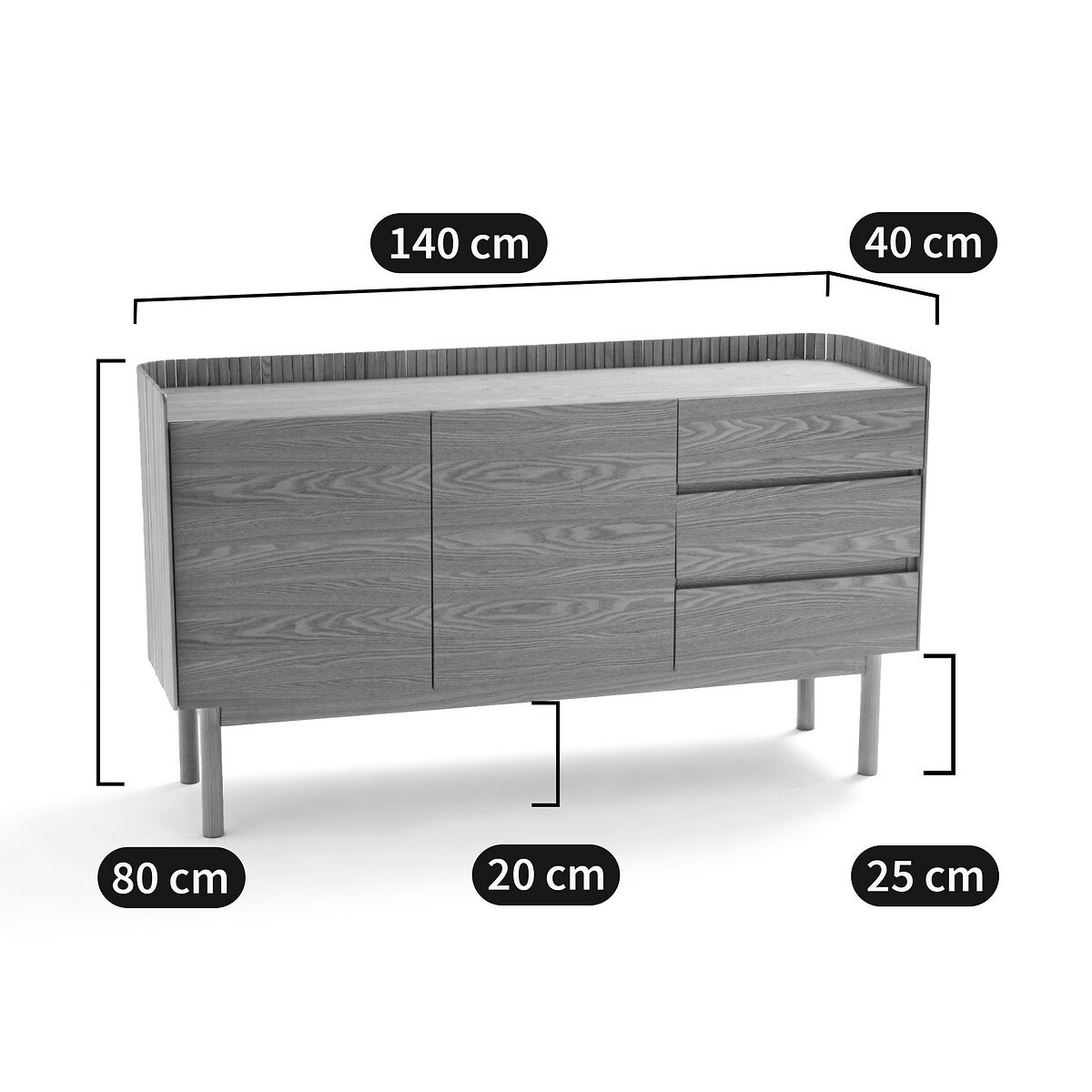 Buffet 2 portes 3 tiroirs, LATTI chêne, LA REDOUTE INTERIEURS