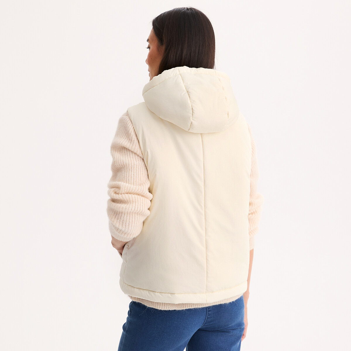 Doudoune réversible à capuche, sans manches taupe + crème, ANNE WEYBURN