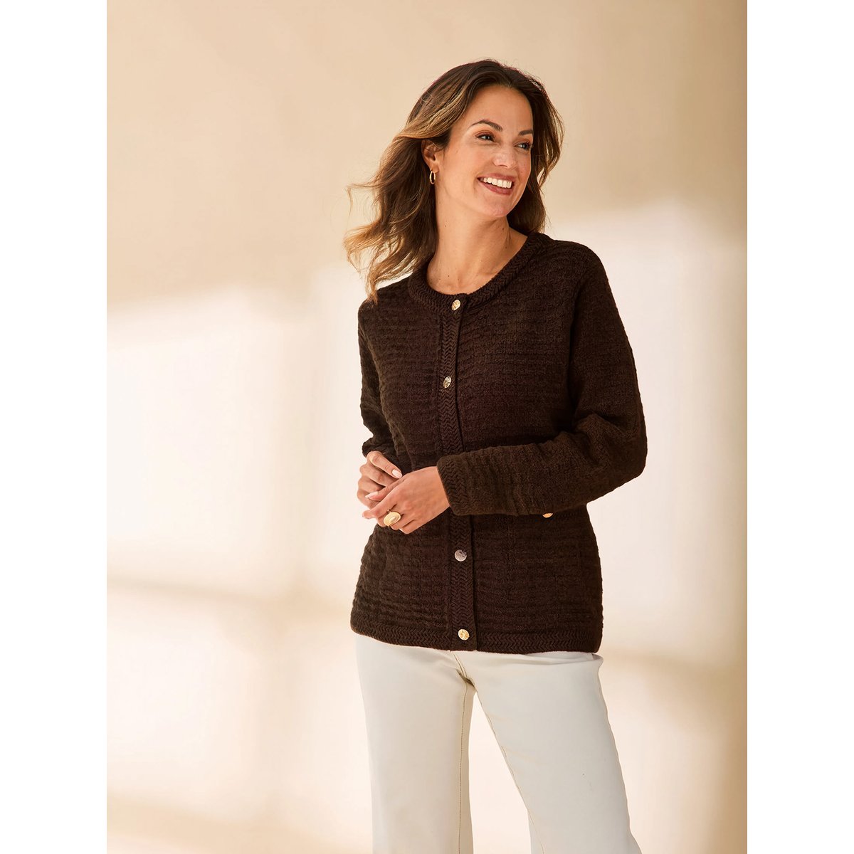 Cardigan élégant femme chocolat, DAXON