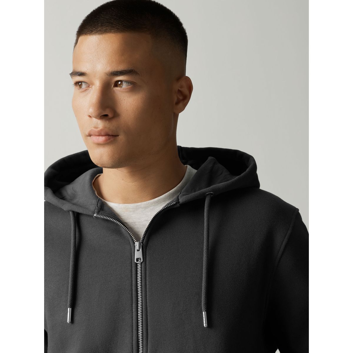 Sweat à capuche zippé en coton épais gris ardoise, NEXT