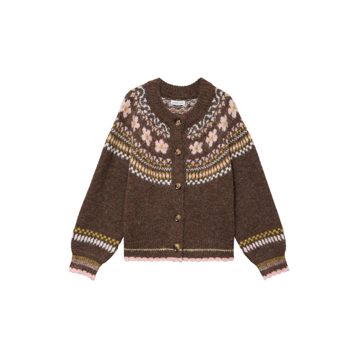 Gilet ample col rond manches longues marron foncé, CACHE CACHE