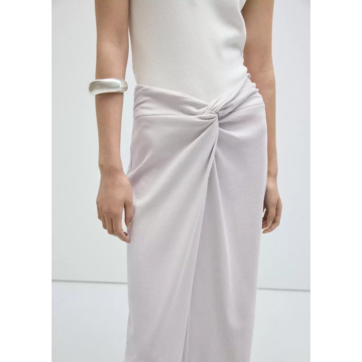 Jupe midi détail nœud gris, MANGO