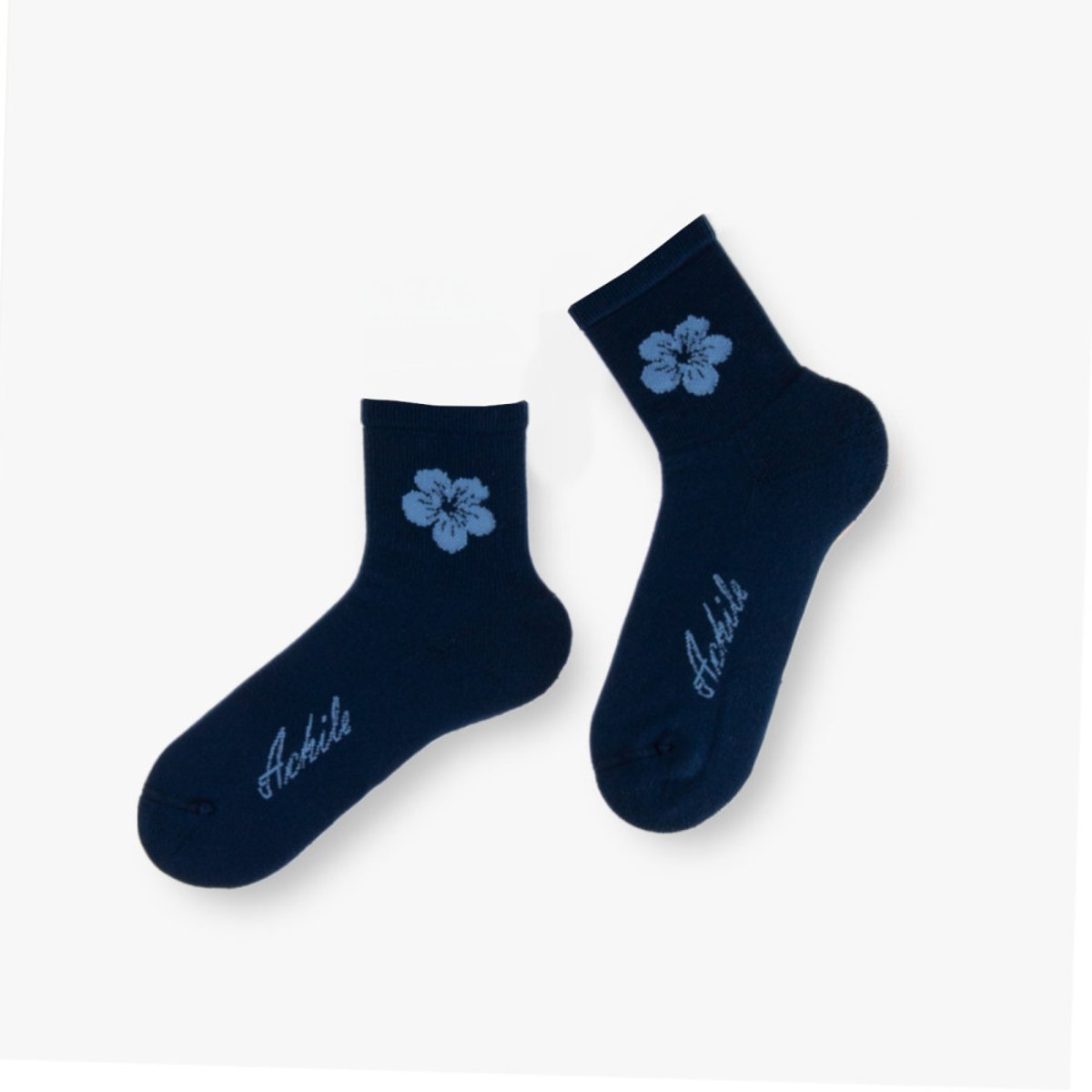 Socquettes sport fantaisie fleur placée en coton MADE IN FRANCE marine, ACHILE