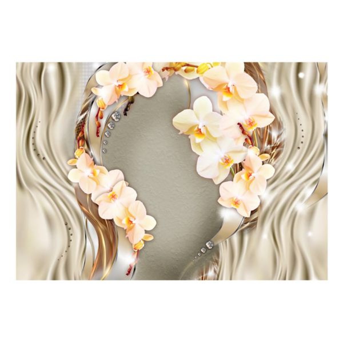 Papier peint intissé panoramique Fleurs Wreath of orchids beige, EDEN