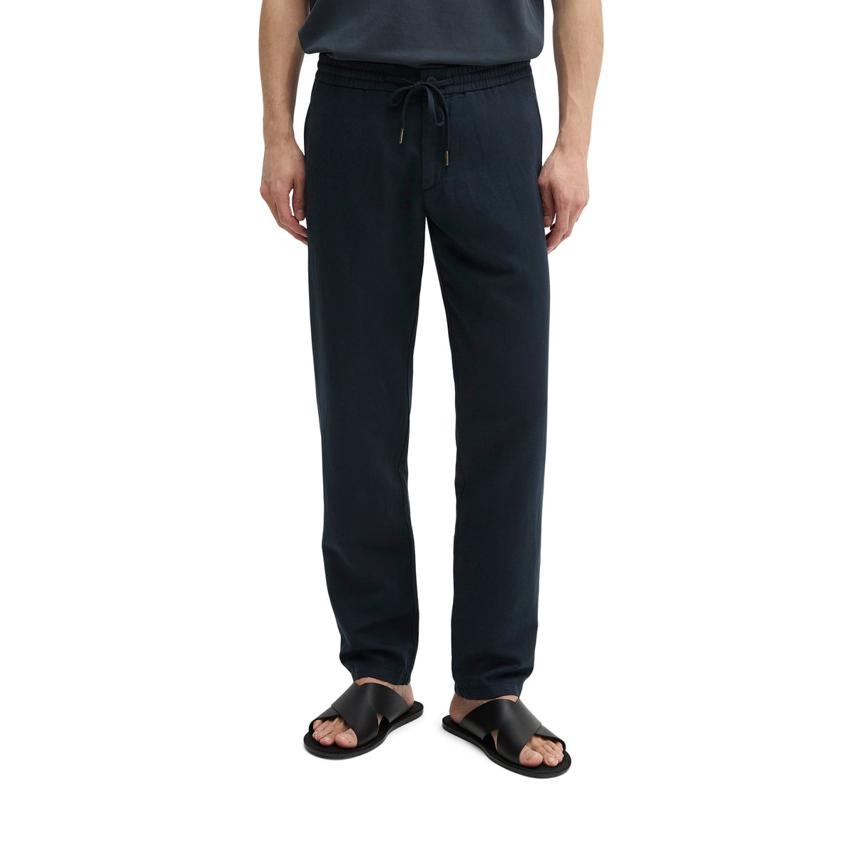 Chino modèle Osby Jogger tapered en mélange de lyocell et de lin bleu foncé, MARC O'POLO