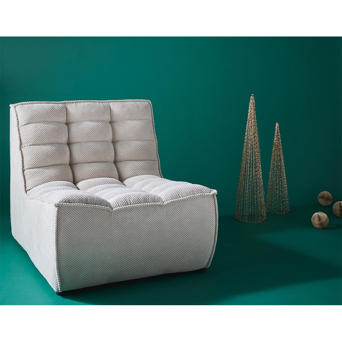 Fauteuil modulable en velours texturé, ELLIE beige, BEST MOBILIER