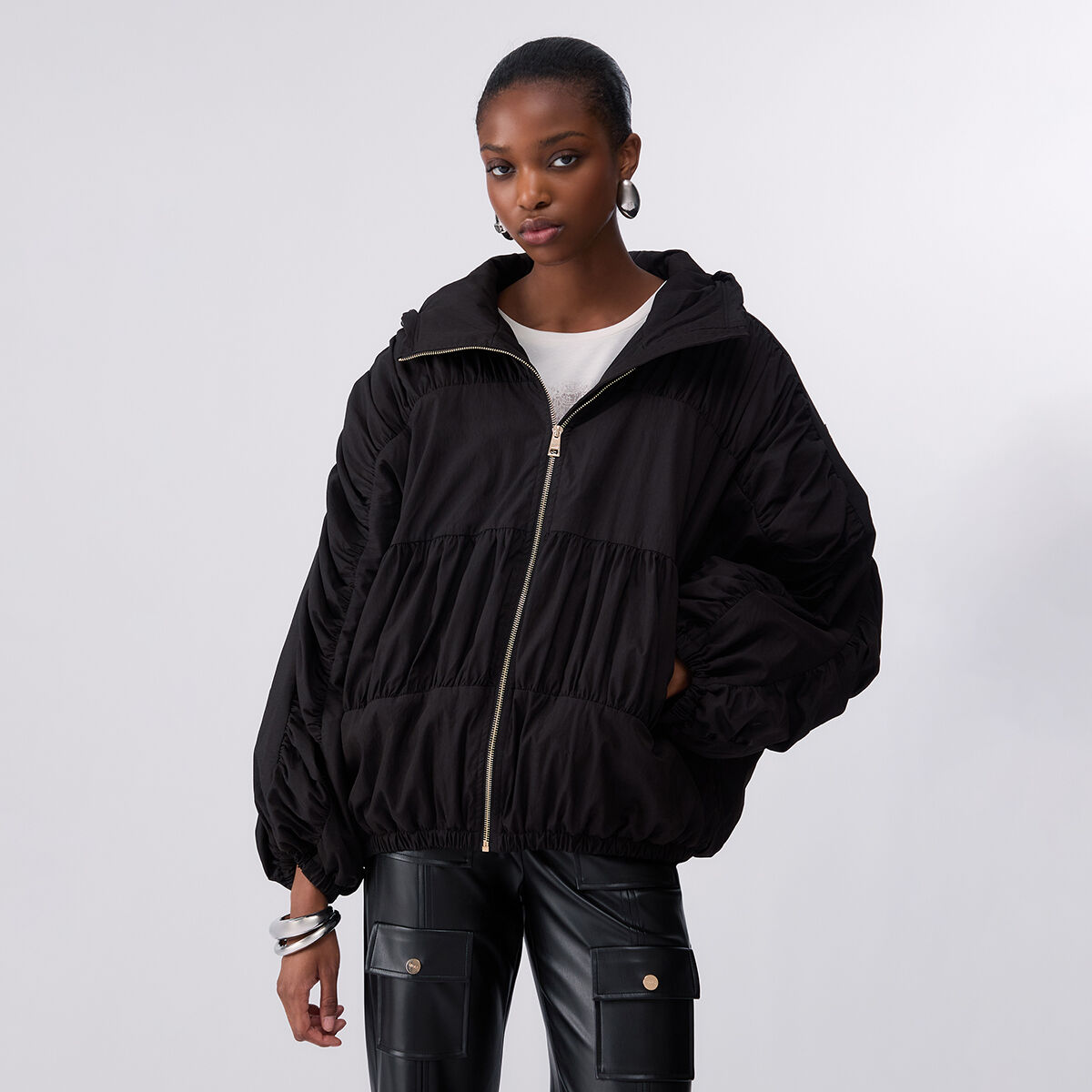 Bomber en nylon oversize noir, LIU JO