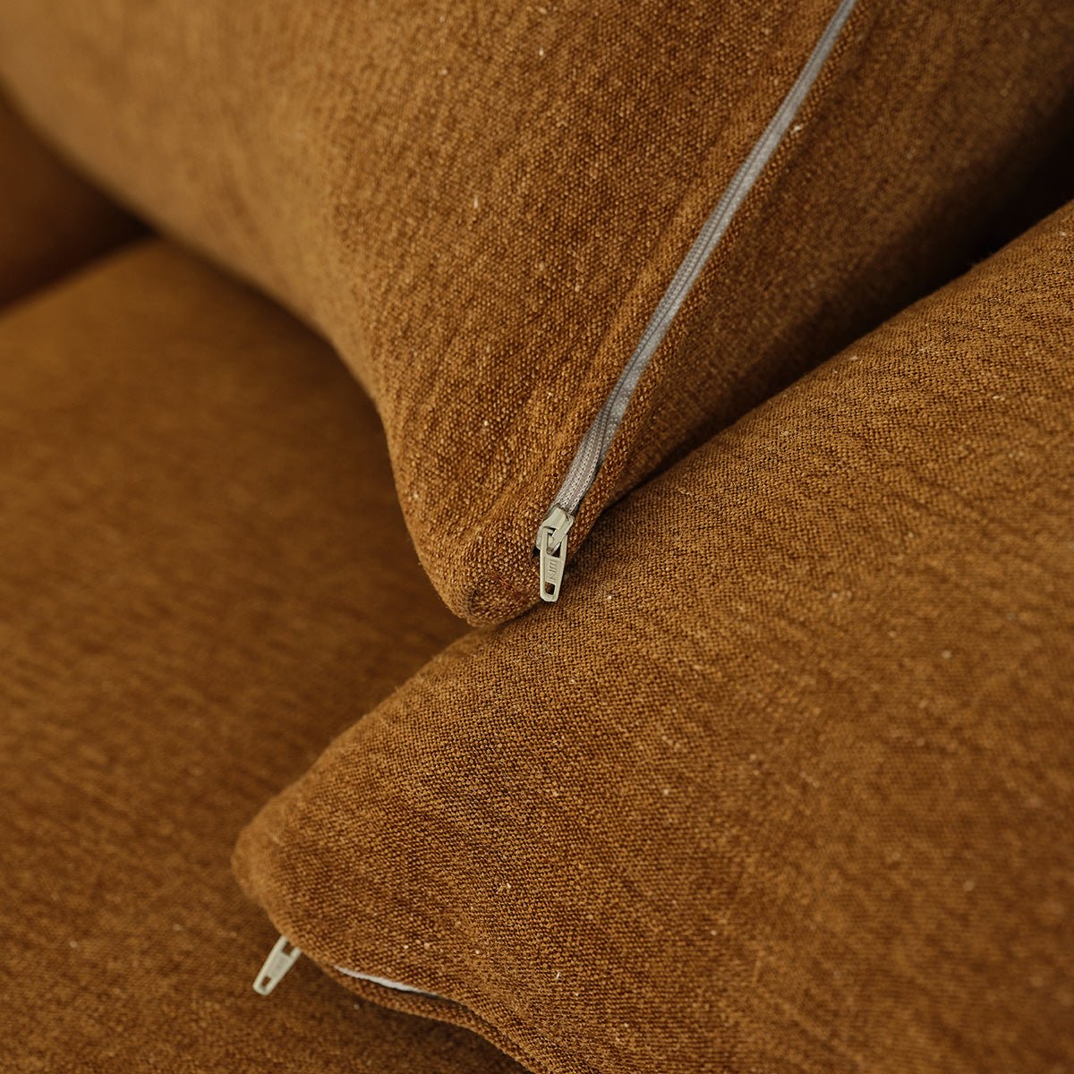 Canapé droit 3 places en tissu effet lin EDMOND bronze, BERAH GETAH