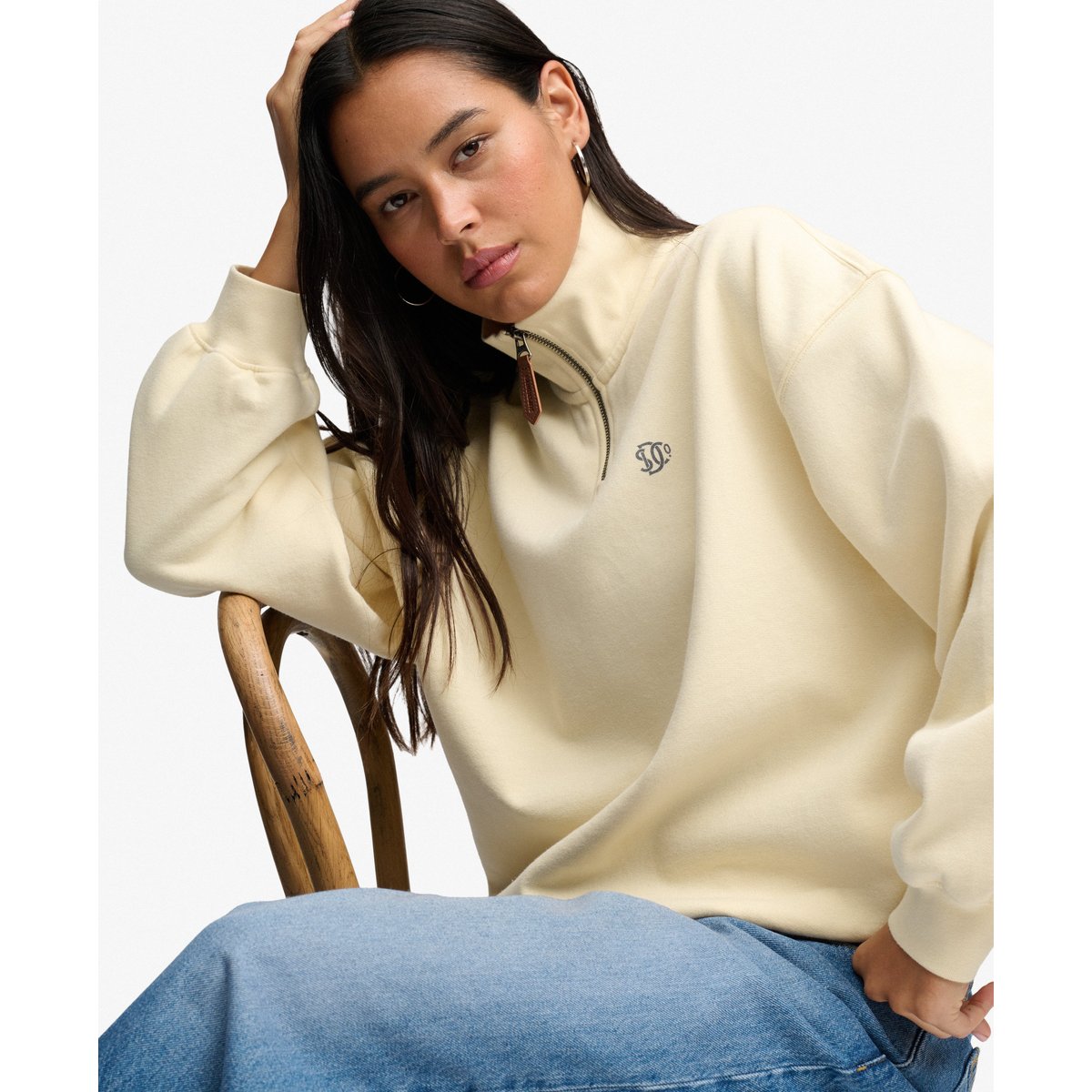 Sweat Luxe Casual Half Zip Coupe Décontractée crème naturel, SUPERDRY