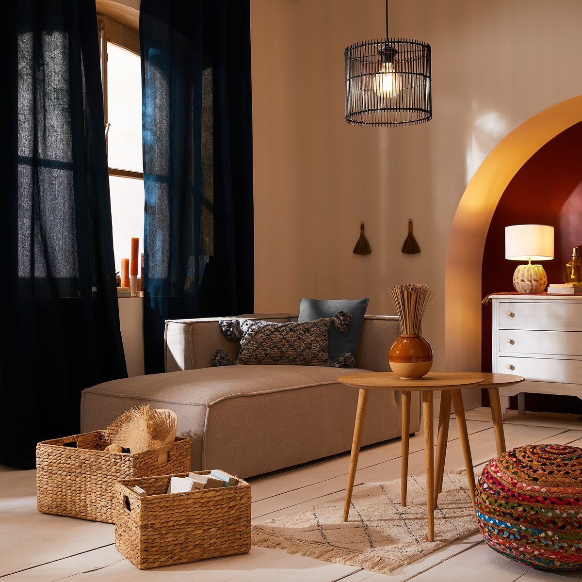 Rideau en coton froncé, KALPE bleu, INSPIRE