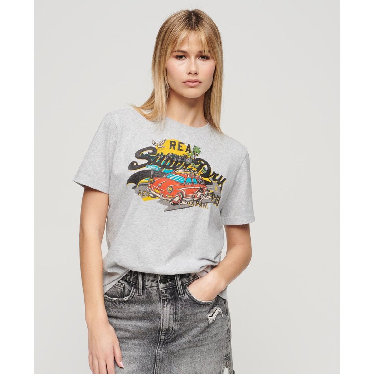 T-shirt décontracté à motif LA gris flocon chiné, SUPERDRY