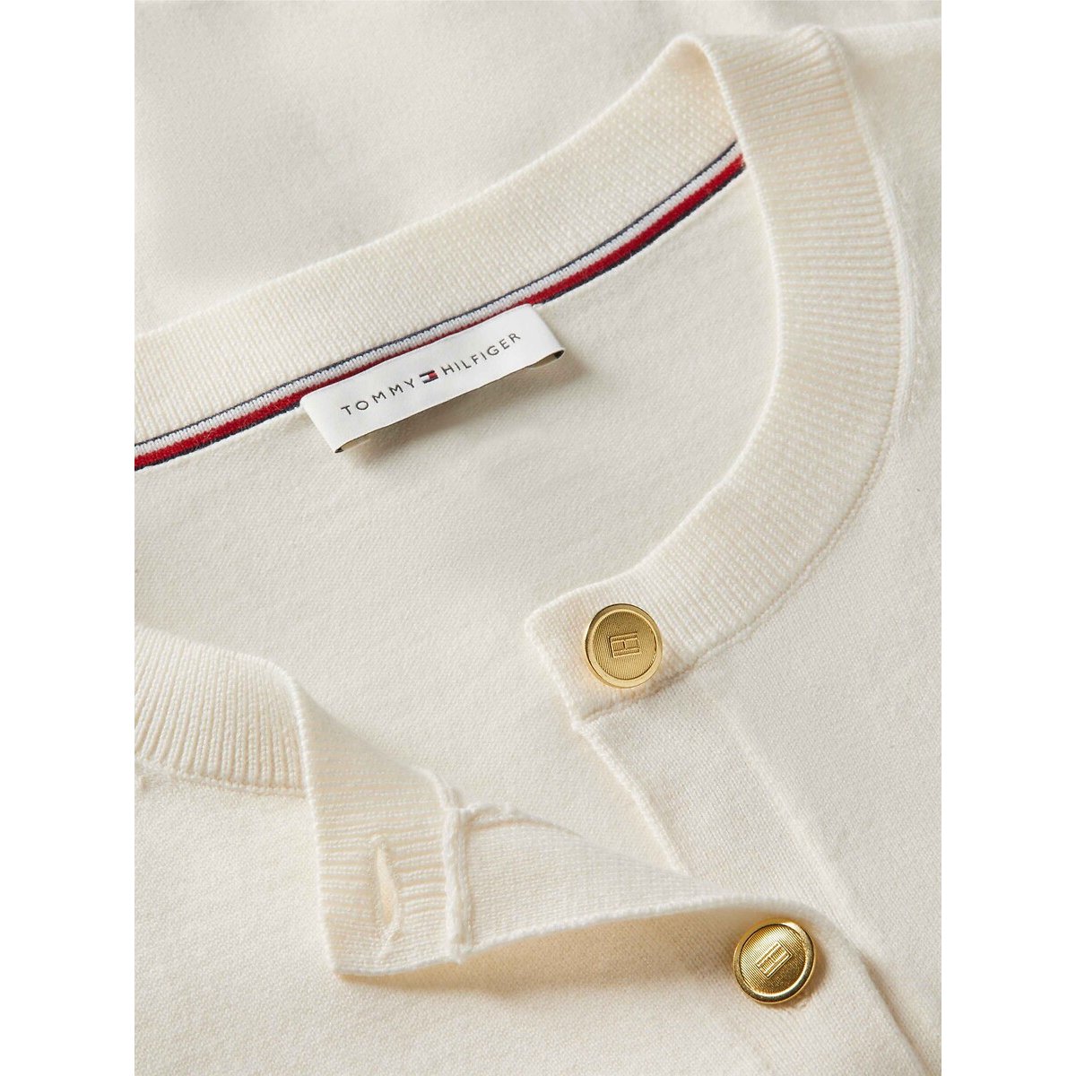 Cárdigan con cuello redondo marfil, TOMMY HILFIGER