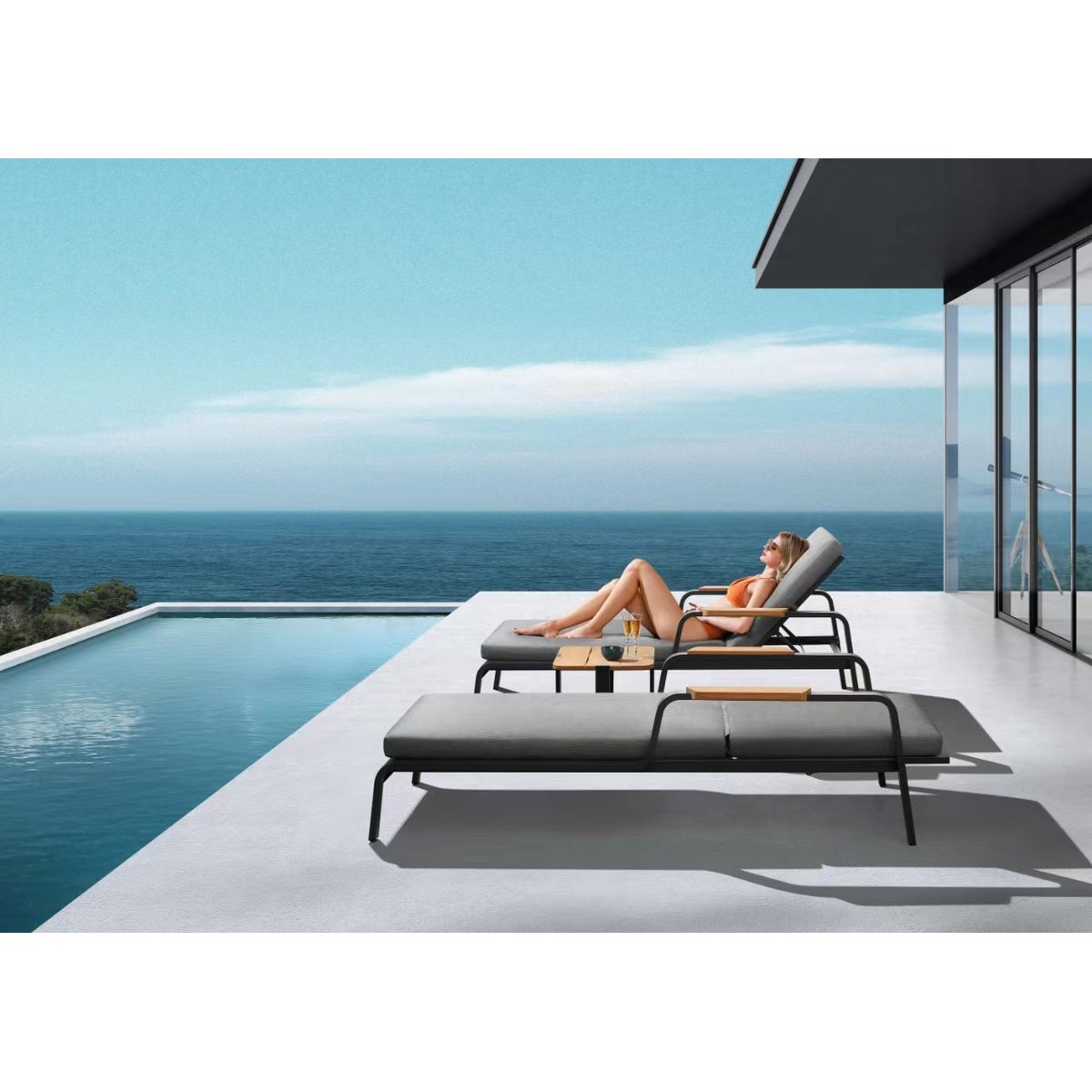Bain de soleil en aluminium, VISCOUNTI gris anthracite, AU JARDIN DE CHLOÉ