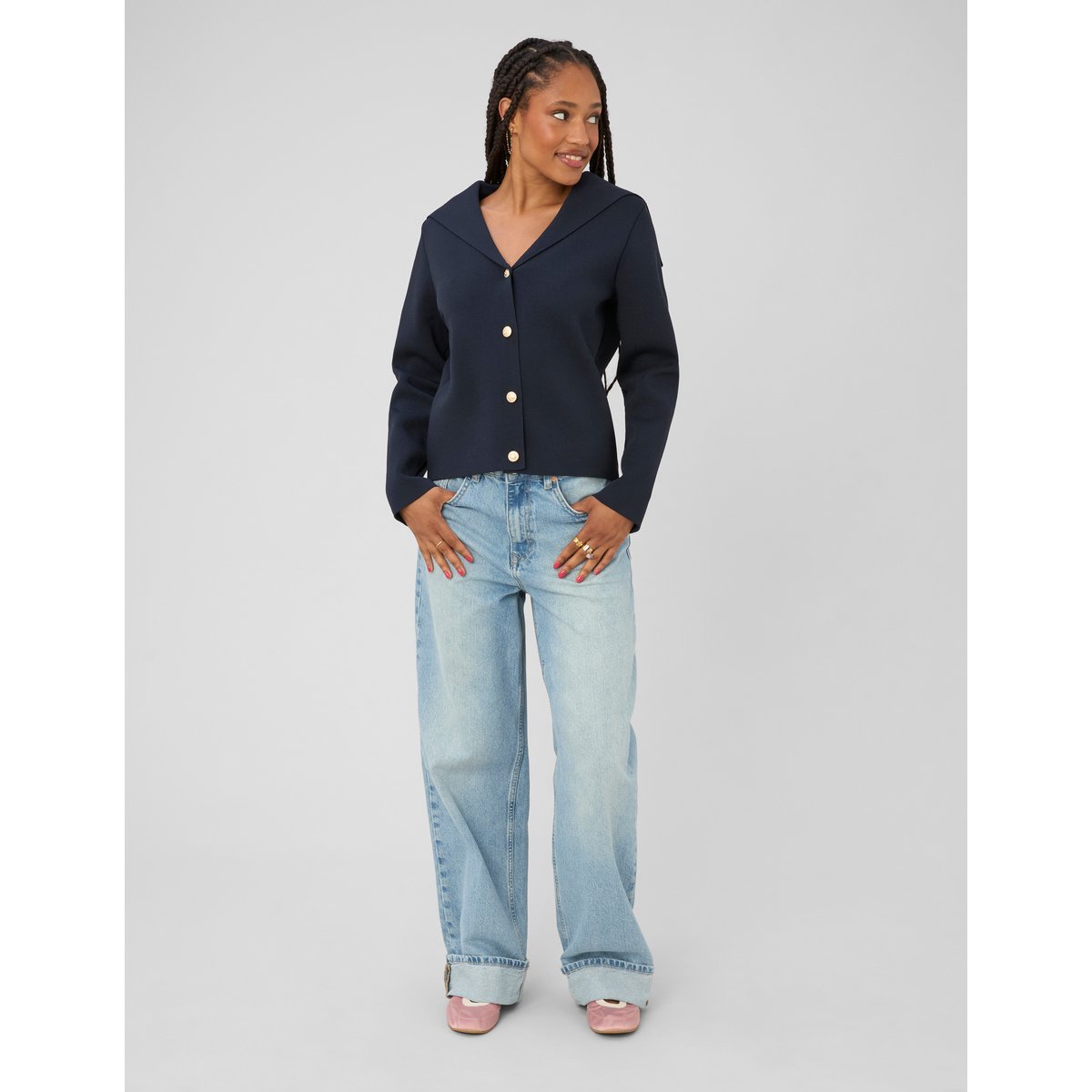 Cardigan à boutons bleu foncé, BZB