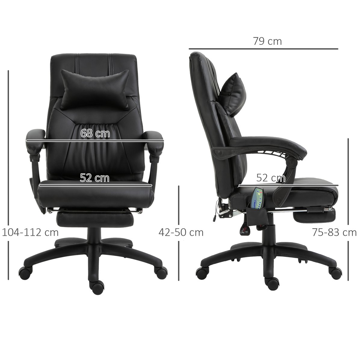 Fauteuil de bureau avec fonction massage noir, HOMCOM