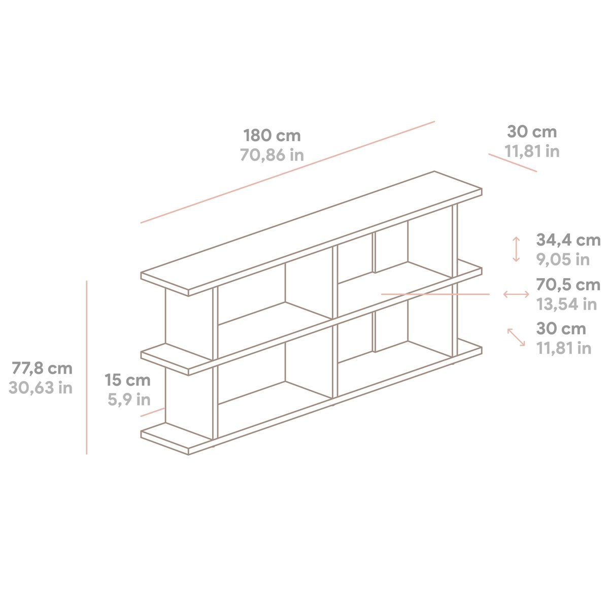 Bibliothèque en pin massif verni MONTGÓ 2x2 bois clair, NAAN FURNITURE
