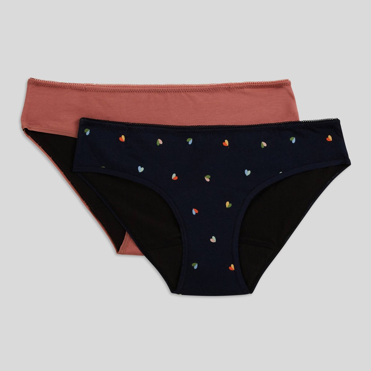 Lot de 2 culottes menstruelles imprimée et unie en coton BIO marine, MONOPRIX