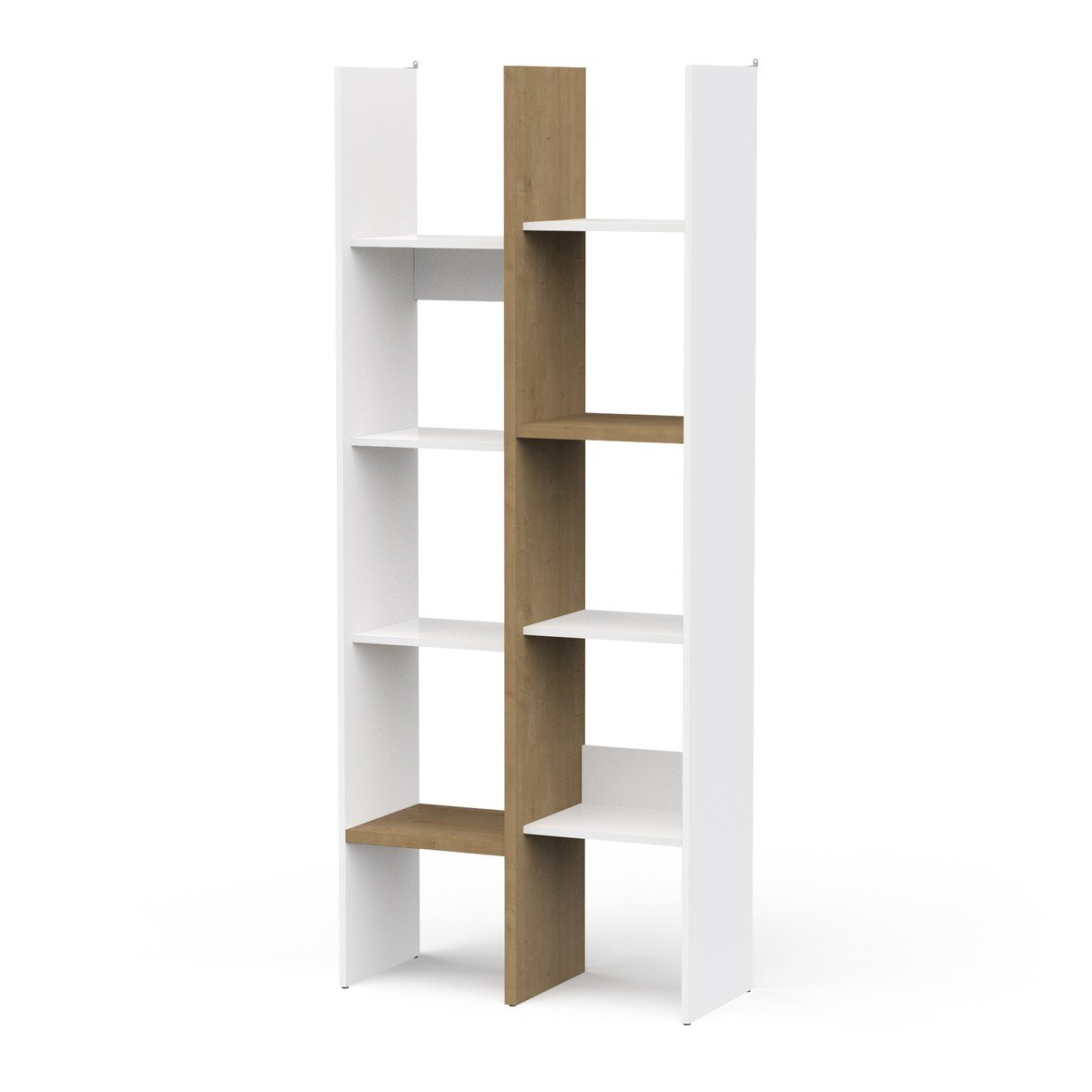 Etagère déco 6 rayons et 8 niches décor chêne et blanc mat - ACCESS bois clair, CALICOSY