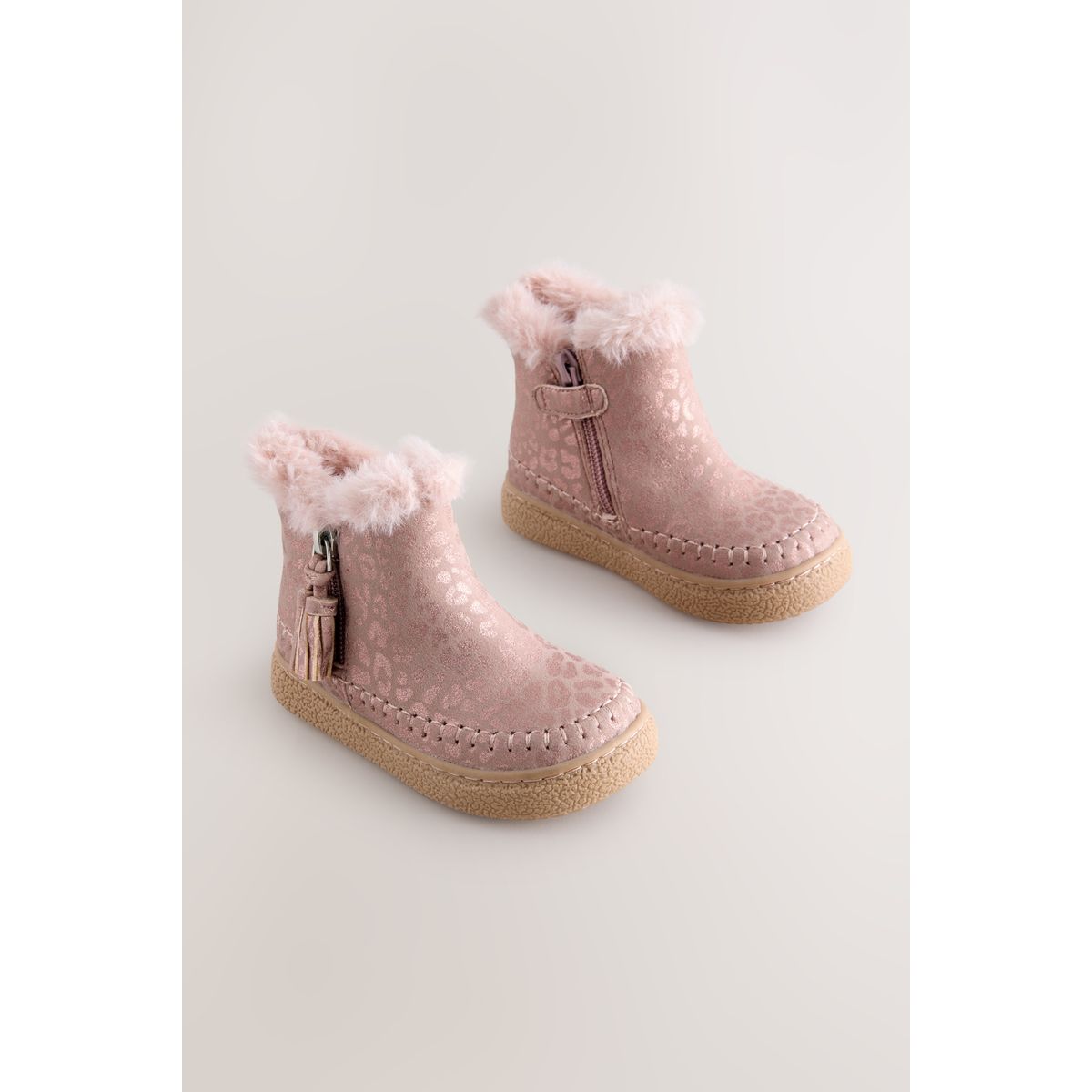 Bottines zippées et fourrées rose, NEXT