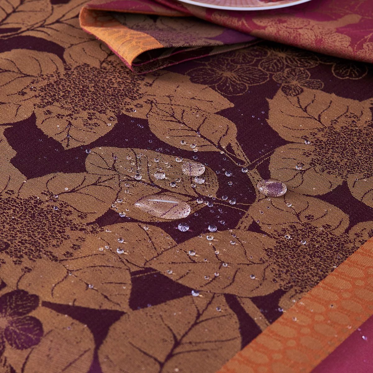 Nappe pur coton antitache HORTENSIAS rouille, GARNIER THIEBAUT