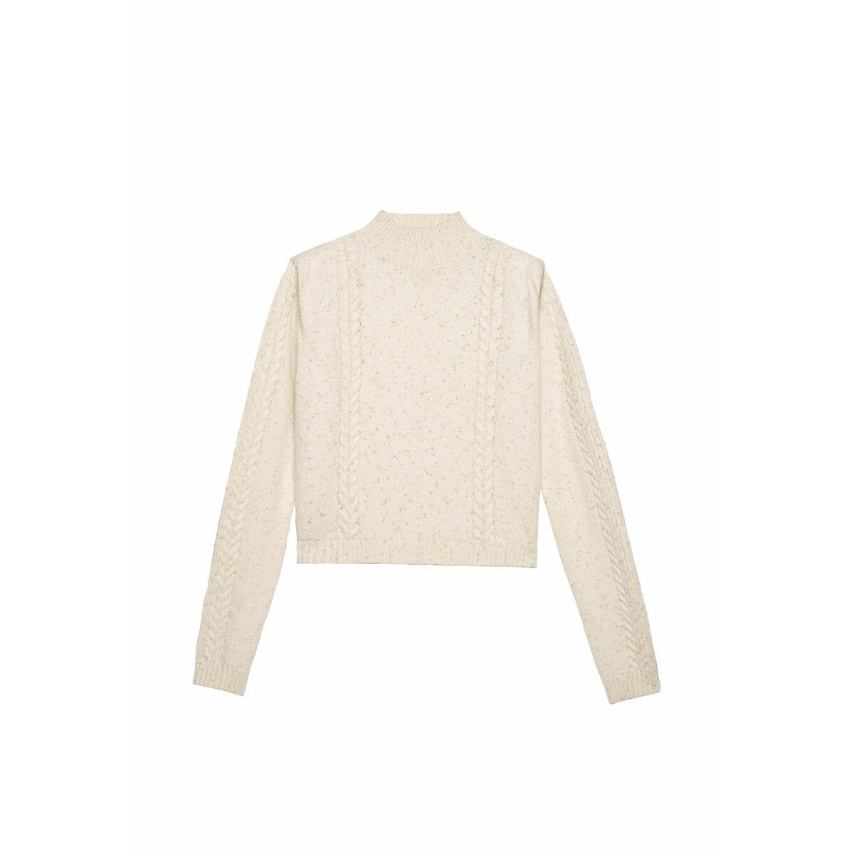 Long Sleeve Cable Knit Jumper with High Neck ecru , IKKS