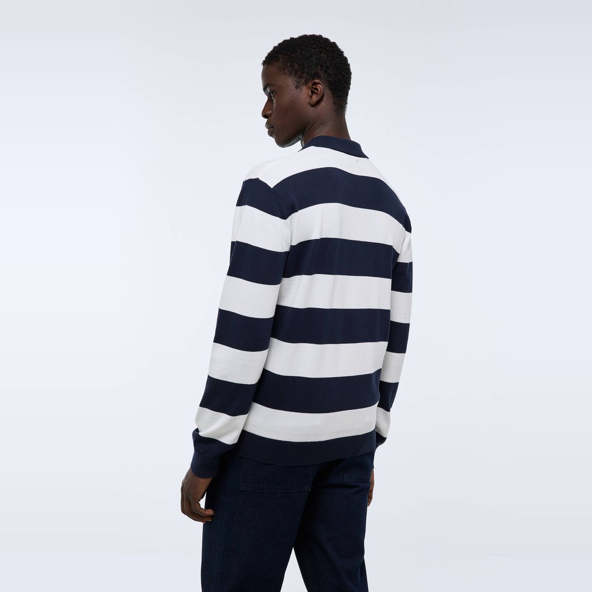 Pull col polo en coton bio GOTS marine, MONOPRIX