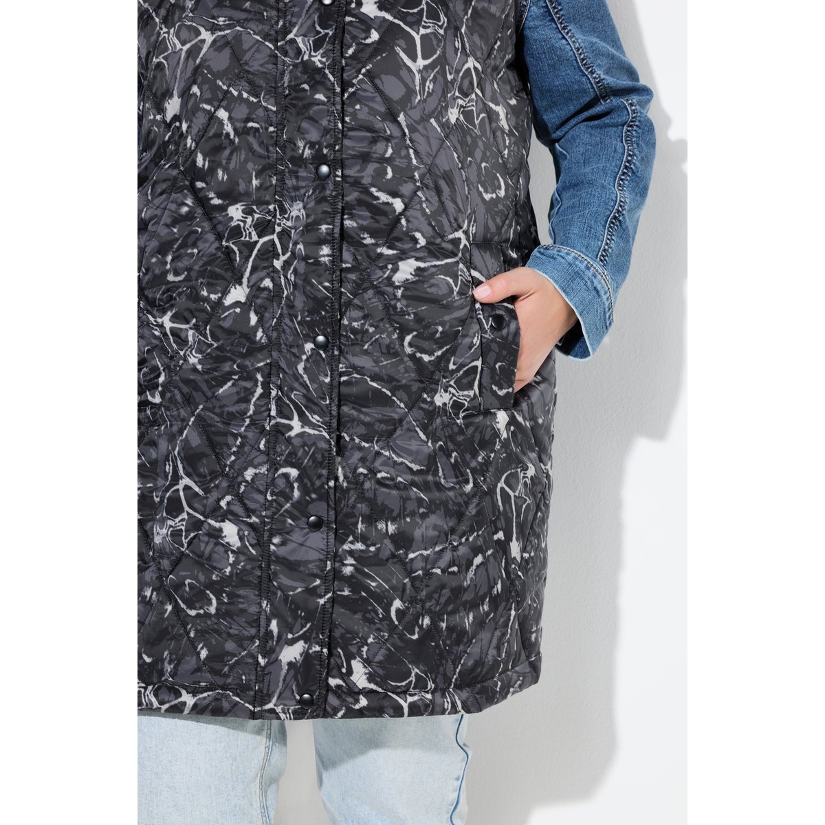 Long gilet matelassé déperlant HYPRAR gris graphite, ULLA POPKEN