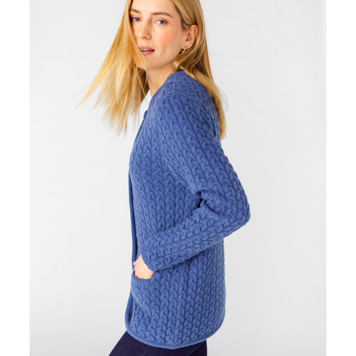 Cardigan torsadé bleu acier chiné, DAMART