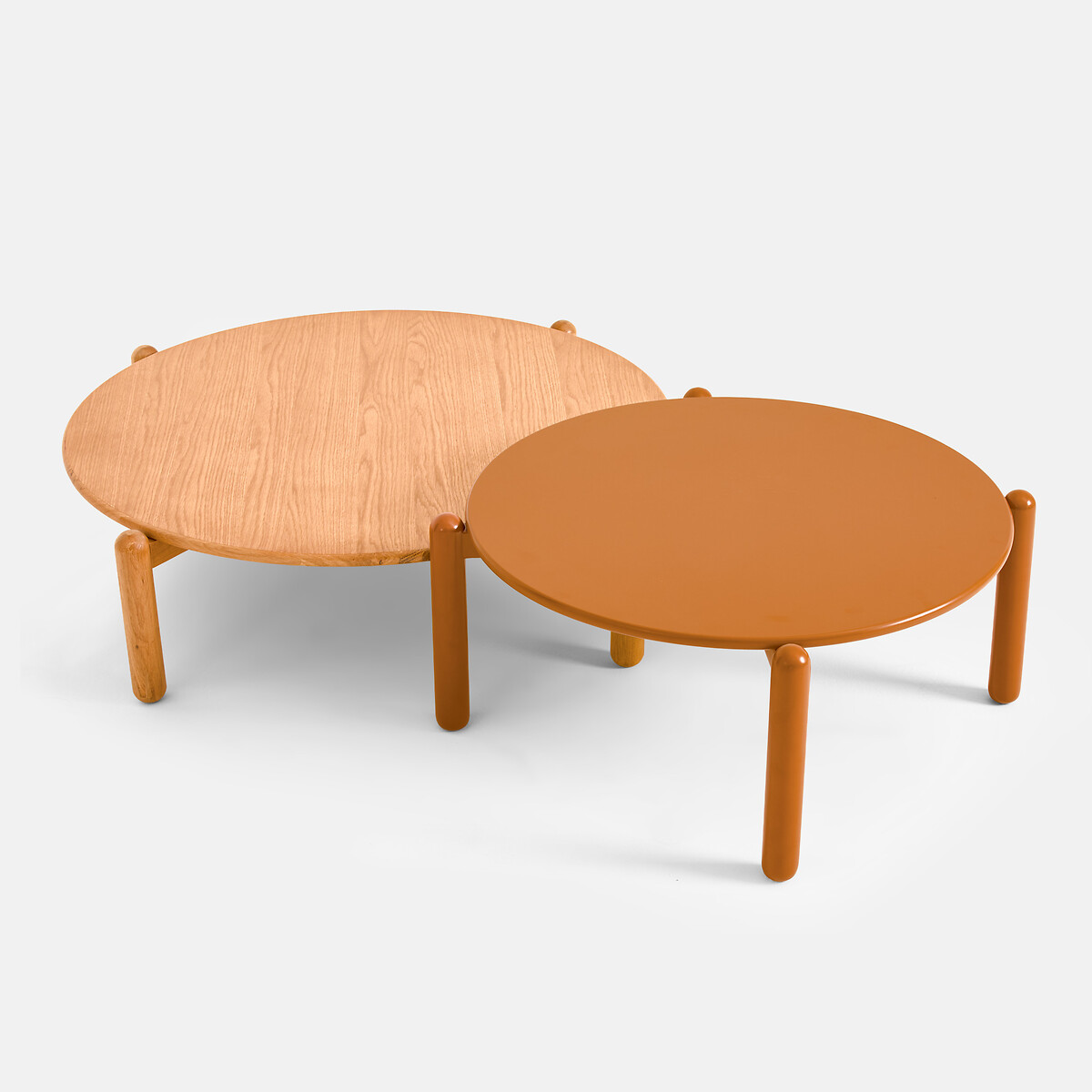 Tavolino rotondo, in faggio massiccio e impiallacciato rovere, diametro 74 cm, COLOQUO bronzo, LA REDOUTE INTERIEURS