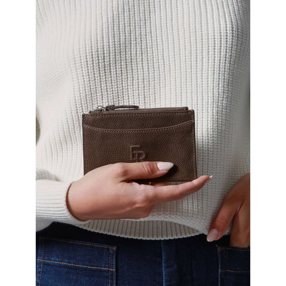 Porte-cartes Cavalier Nubuck cuir chocolat, ETRIER