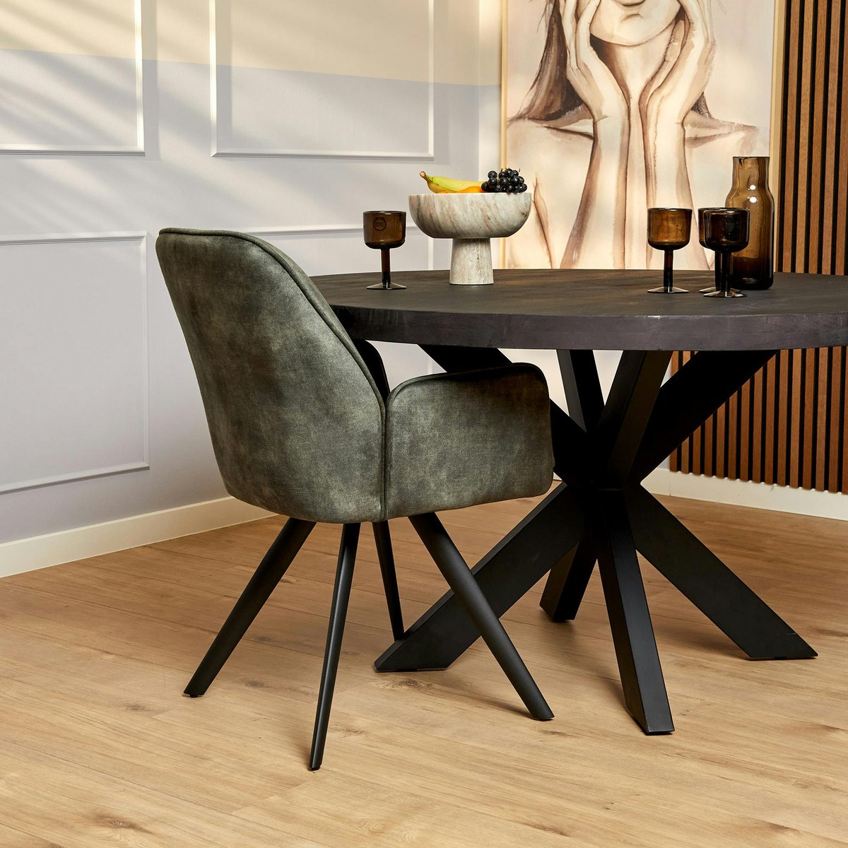 Fauteuil de table moderne en tissu (lot de 2) CORTINA vert, PIER IMPORT