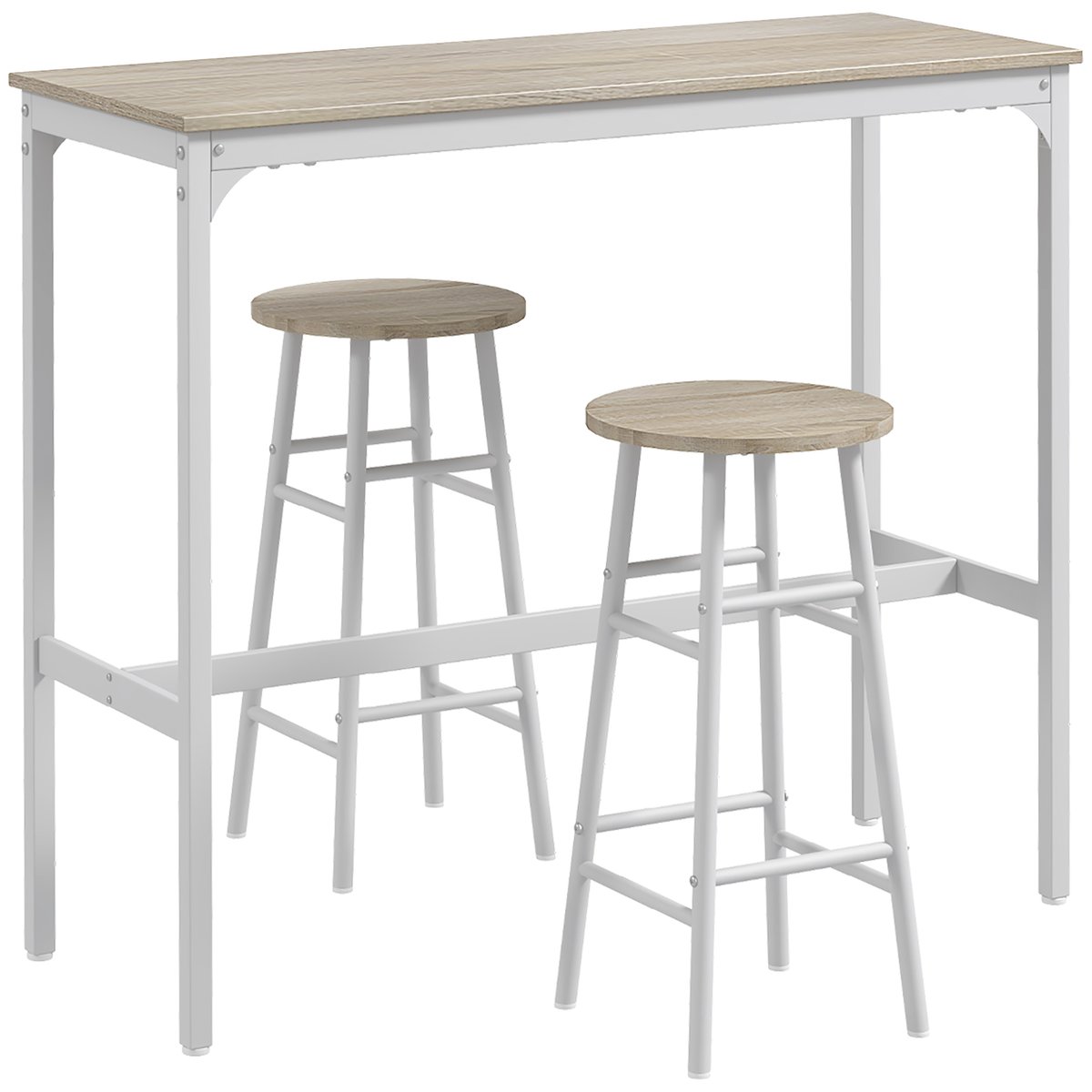 Ensemble de table de bar MDF Chêne chêne et blanc, HOMCOM