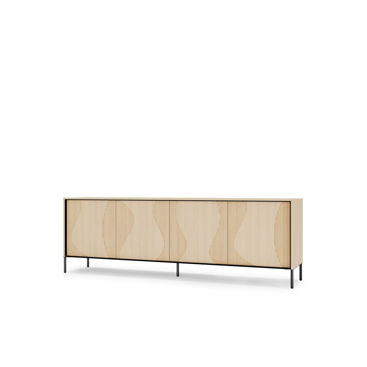 Buffet bas en panneaux de particules et MDF 4 portes 193 cm, FLORE noir et chêne, BOBOCHIC