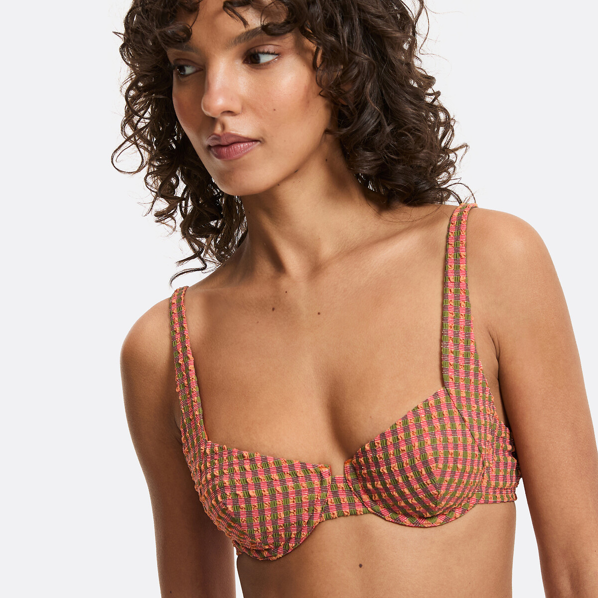 Korb-Badeanzugoberteil aus Waffelmaterial bunt kariert, LA REDOUTE COLLECTIONS