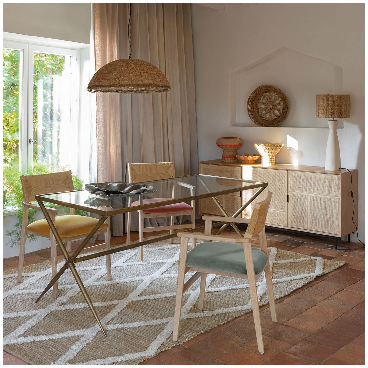Chaise PALOMA velours finition bois blond rose, BLANC D’IVOIRE