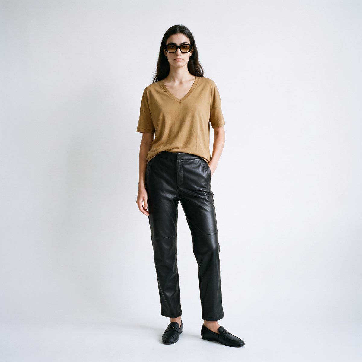 Pantalon cigarette simili-cuir avec ceinture semi-élastique JORDANA noir, ARTLOVE