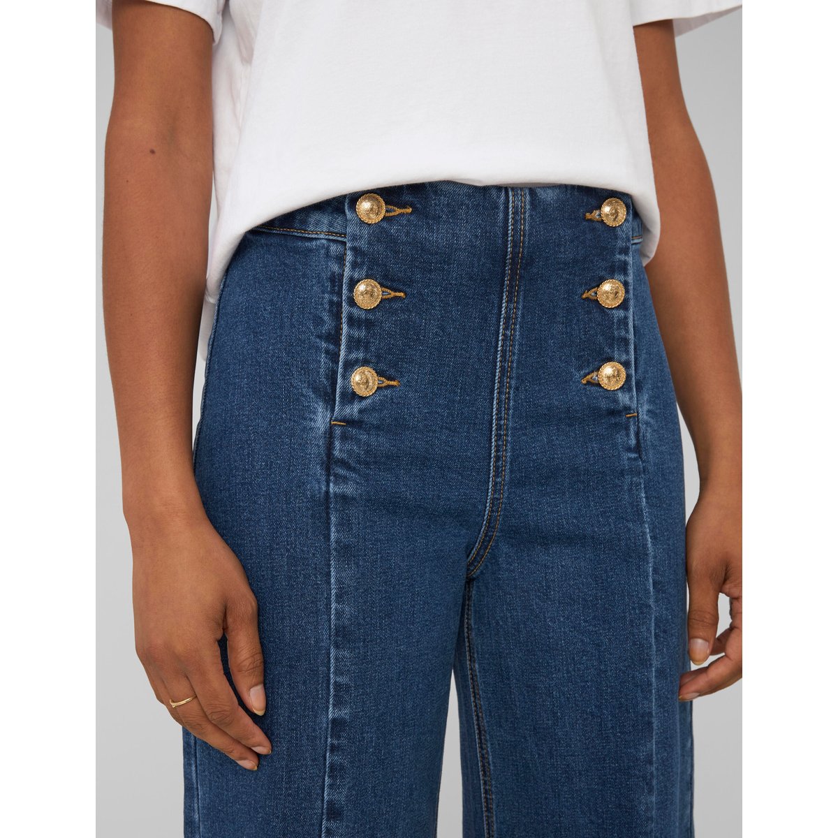 Jean wide leg boutonné bleu foncé, BZB