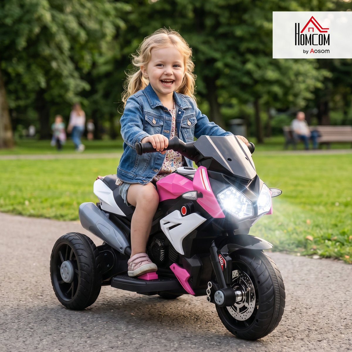 Moto électrique à conducteur assis PP Rose rose et noir, HOMCOM