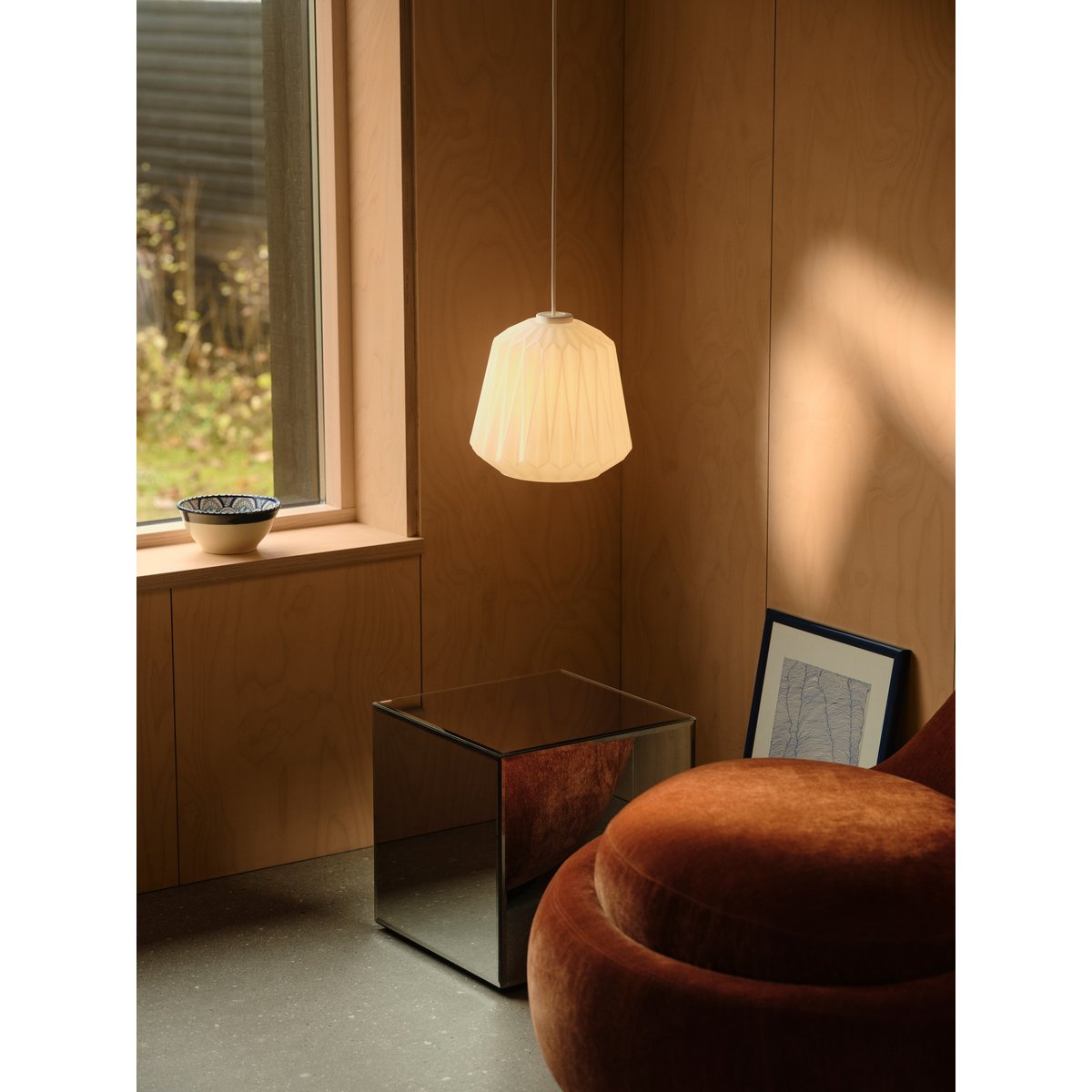 Suspension détails plissés subtils en verre opale, ELBIE blanc, NORDLUX