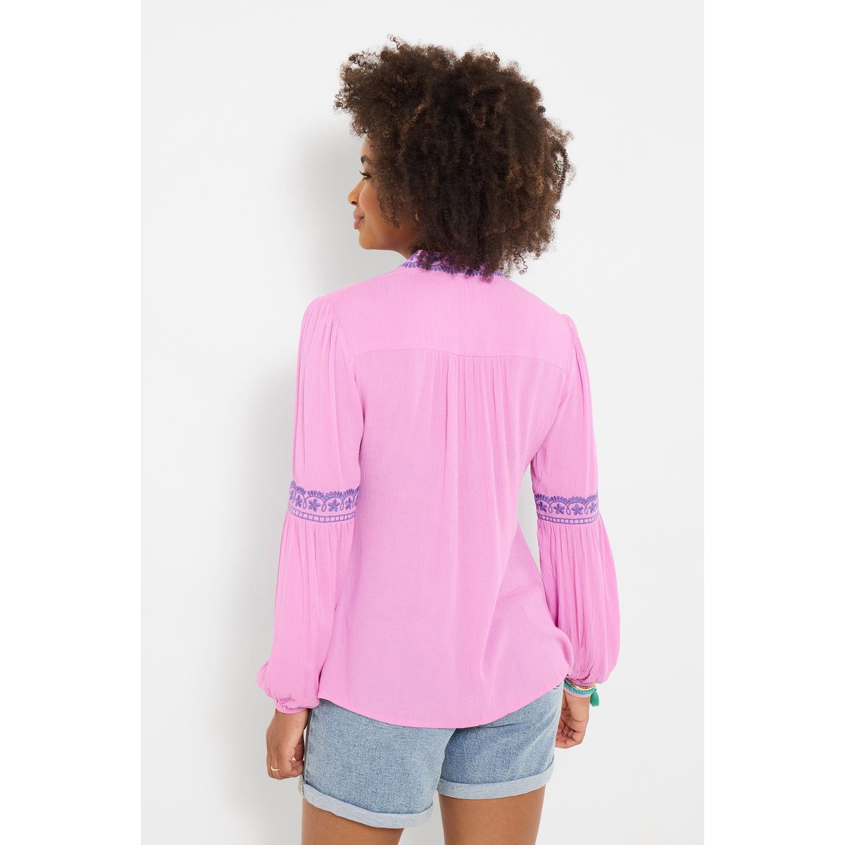 Blouse brodée à pompons remarquable rose, JOE BROWNS