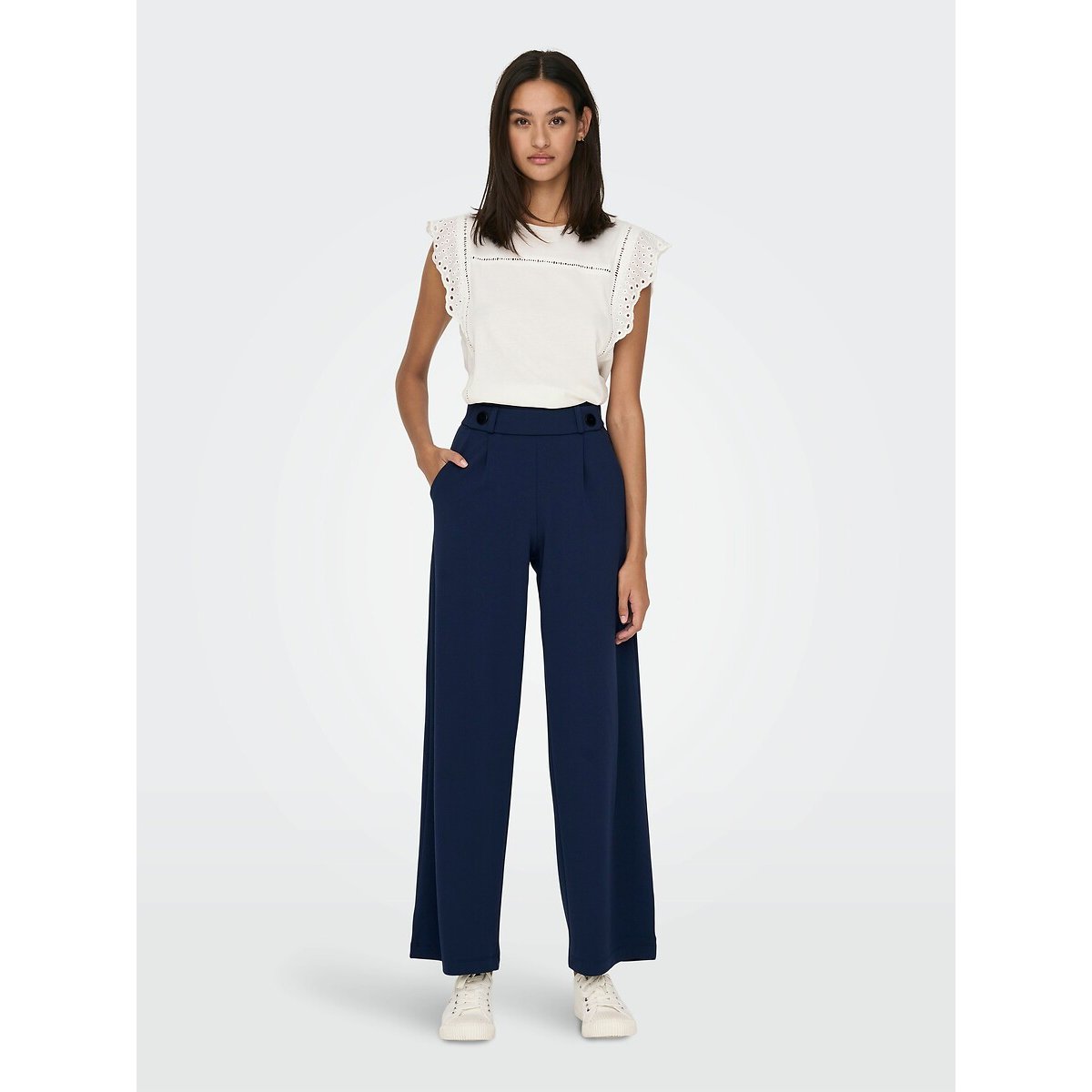 Pantaloni larghi, vita alta blu marino, JDY