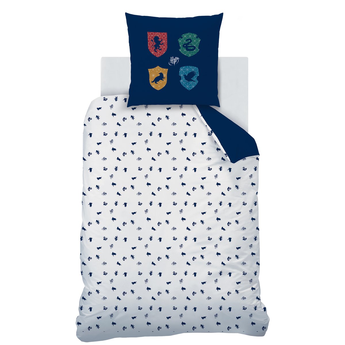 Parure de lit imprimée 100% coton, BLASON bleu marine, HARRY POTTER