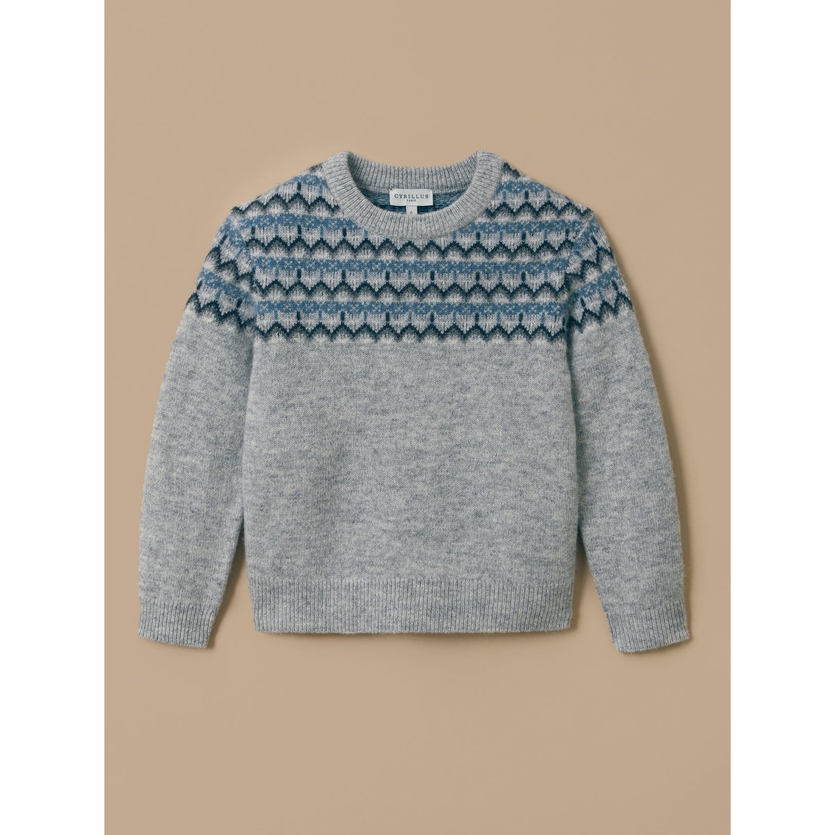 Pull jacquard avec laine gris, CYRILLUS